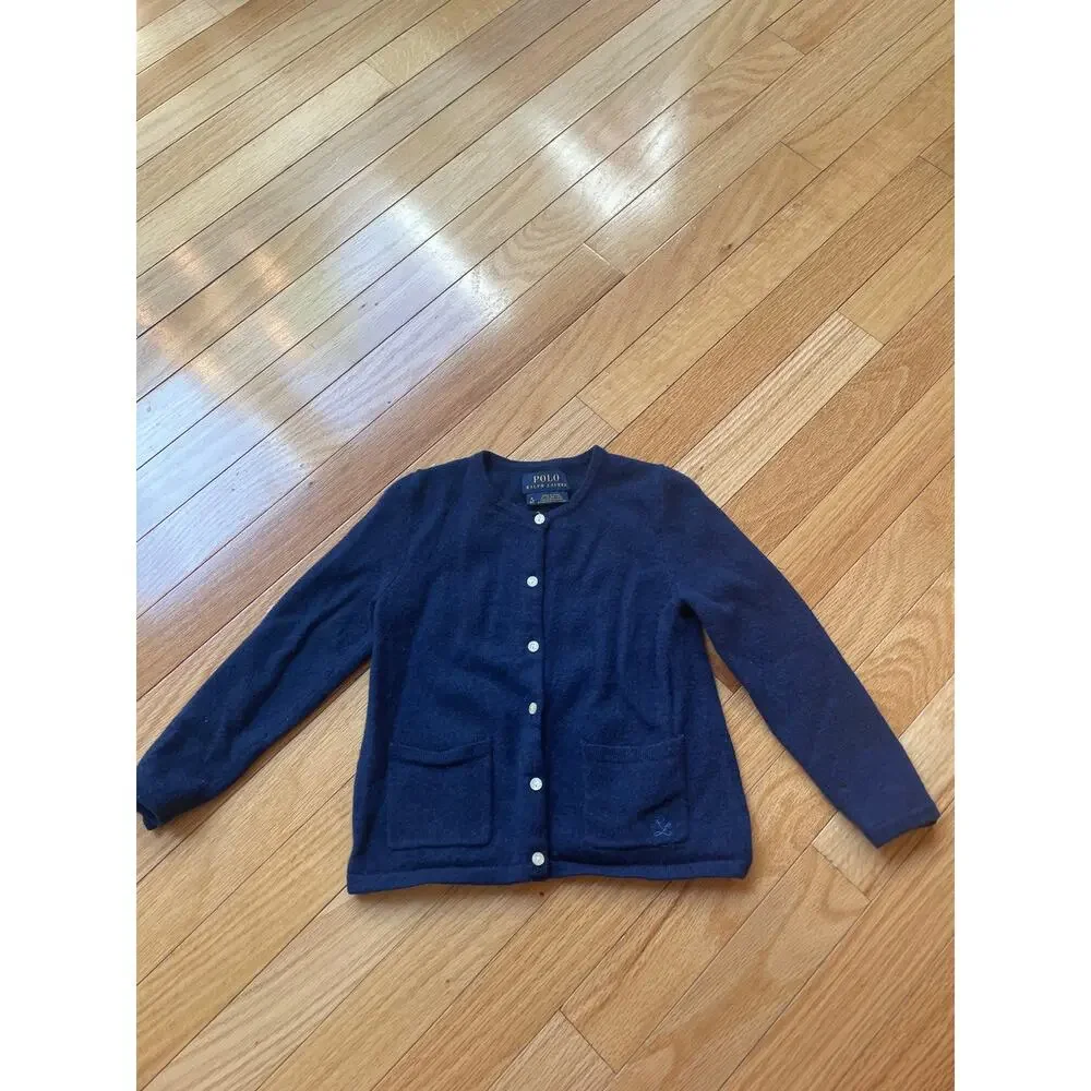 Ralph Lauren Girl's Bow-Trim Cashmere‎ Cardigan 4T Navy